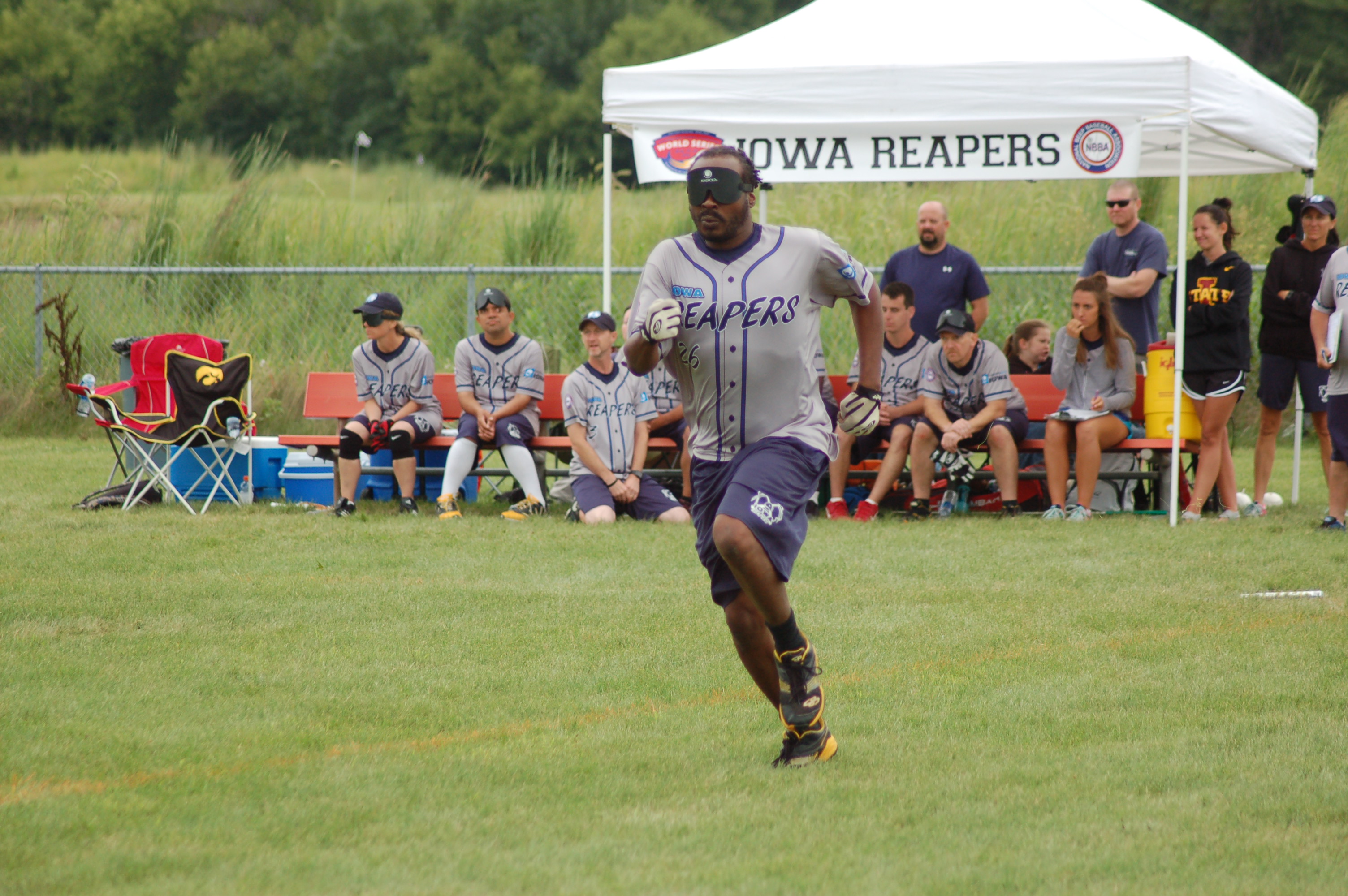 Man running in Beep Ball