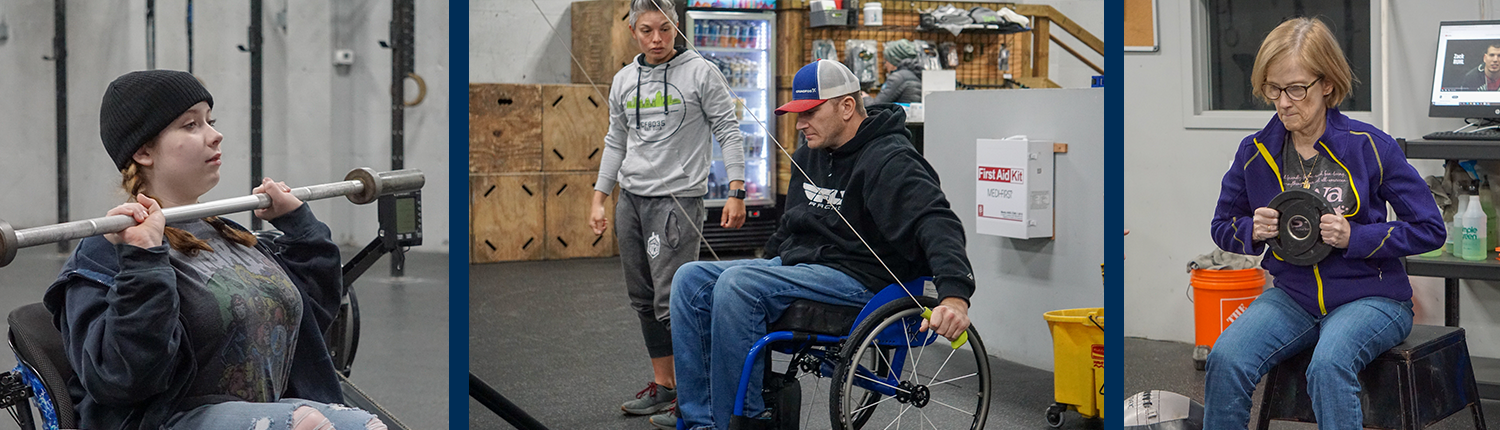 3 pictures of ASI athletes participating in adaptive fitness